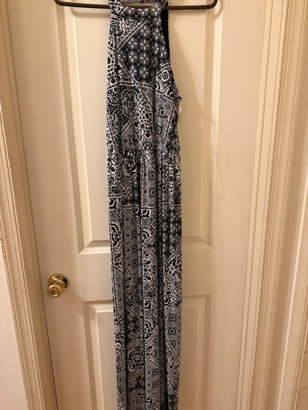 Black and White Patterned Halter Maxi Dress